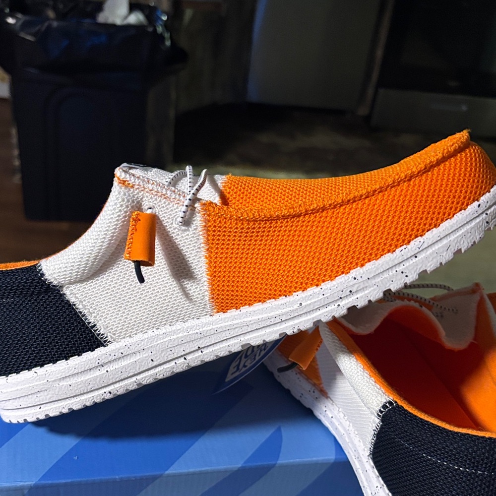 Hey Dude Orange and Black Boat Shoes